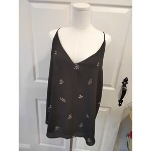 LOFT Outlet Black Floral Spaghetti Strap V Neck Cami Tank Top Women's XL